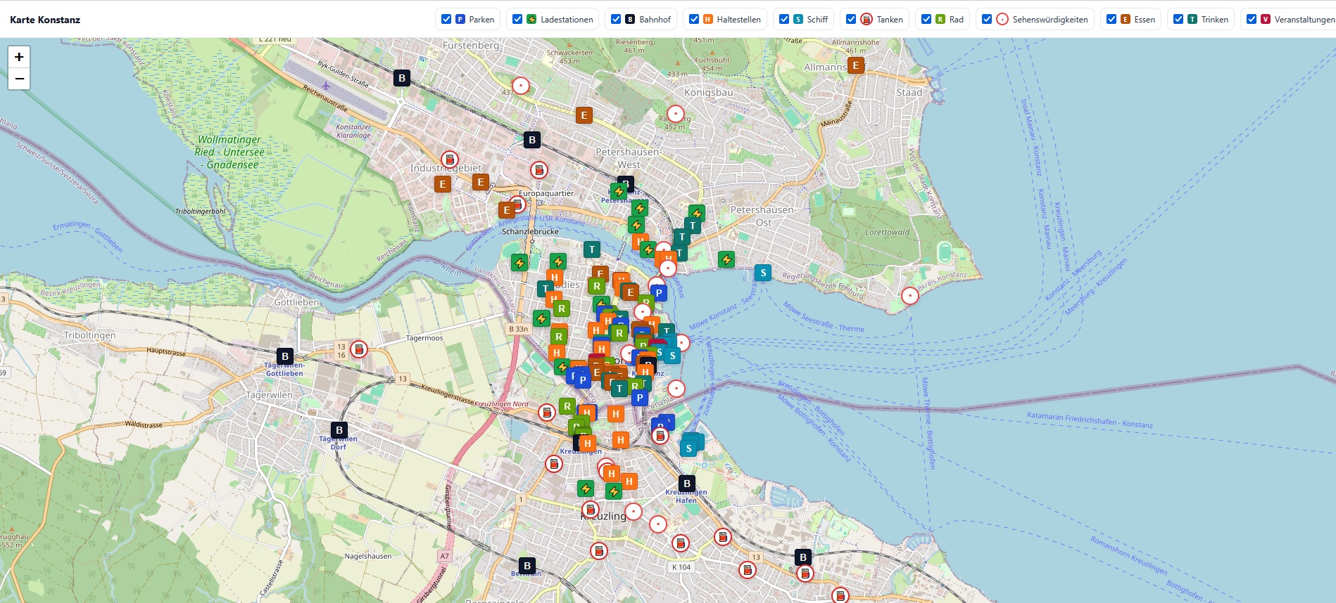 Karte, Mobilität und Orientierung am Bodensee