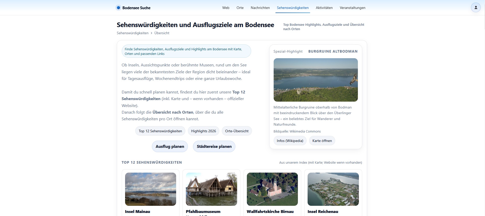 Sehenswürdigkeiten und Ausflugsziele am Bodensee